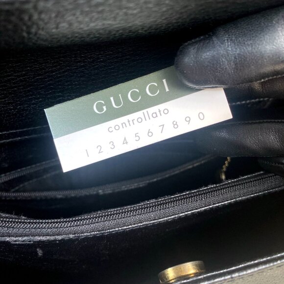 Vintage Gucci Diana Black Leather Structured Tote w/ Bamboo Handles w/ COA - Picture 13 of 16